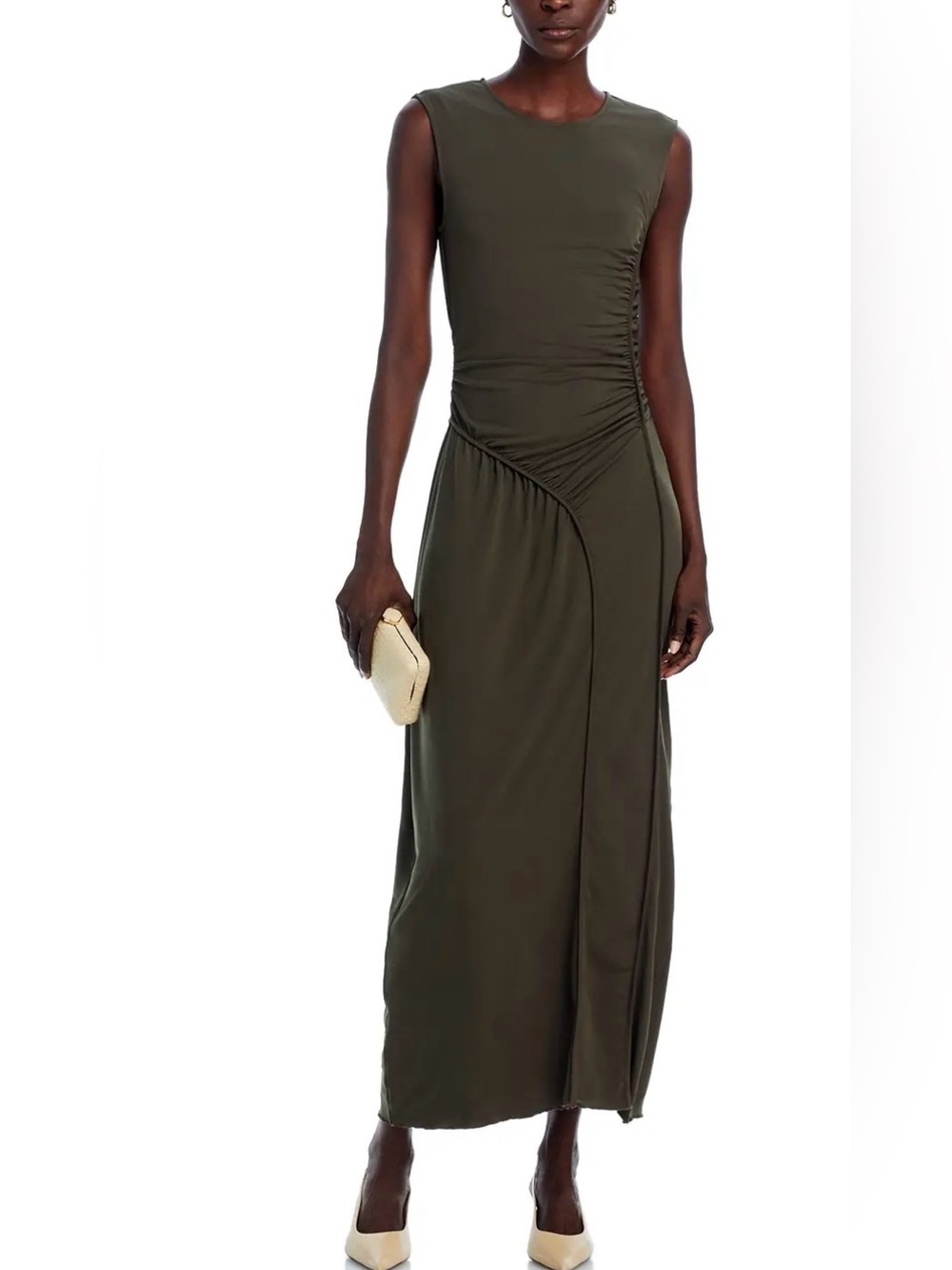 Derek Lam Olive Green Sleeveless Ruched Maxi Dress